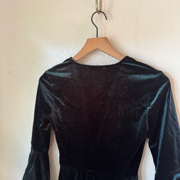 Lulus | Wrapped in Luxe Forest Green Velvet Bell Sleeve Skater Dress - Picture 8 of 8